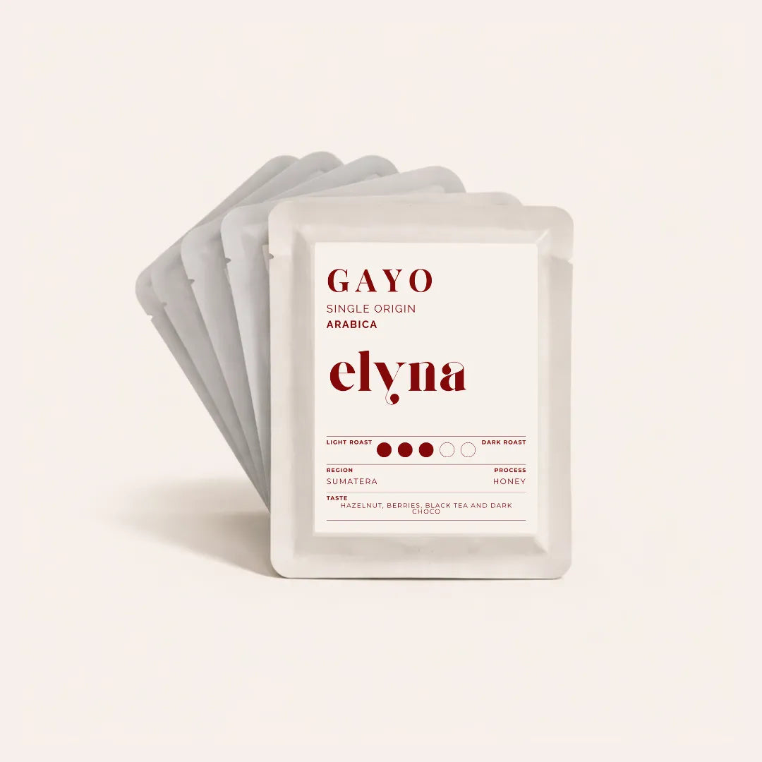 GAYO elyna coffee drip bag packaging with taste notes